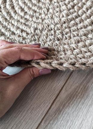 Маленький круглий джутовий килимок. двосторонній в'язаний килим. килим ручної роботи. підстилка для домашніх тварин .5 фото