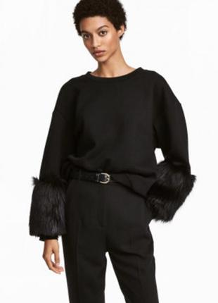 Свитшот h&m с рукавами на меху, кофта, толстовка, рукава с мехом