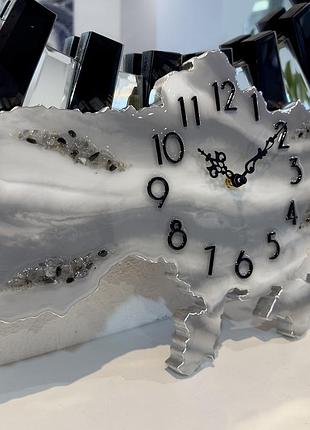 Часы настенные из эпоксидной смолы "карта украины" 40x27 см