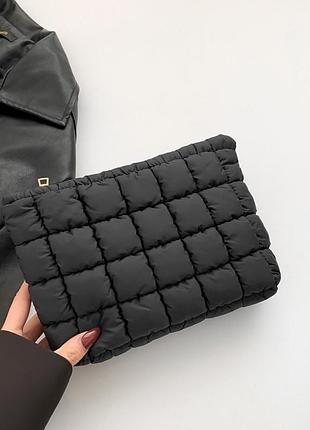 Велика тканинна стьобана чорна косметичка органайзер для косметики 22*5,5*16,5см