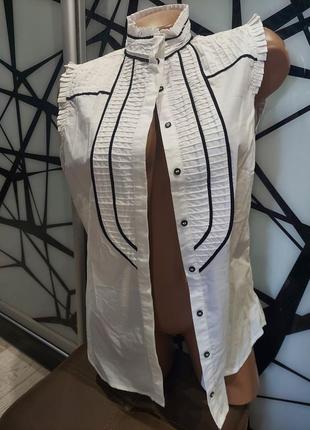 Шикарная белая блуза от zara с черной отделкой 46-48