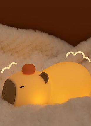 Светильник ночник лежачая капибара сенсорный мягкий силиконовый детский безпроводной с таймером