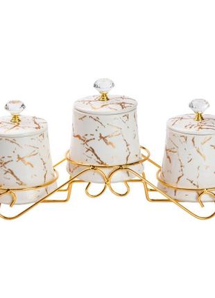 Набор банок для сыпучих продуктов 3 штуки по 600 мл на металлической подставке, белый,для современной кухни