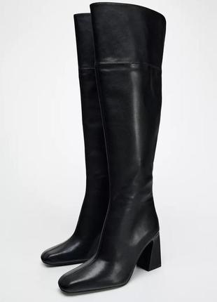 Высокие сапоги черные на каблуке zara new