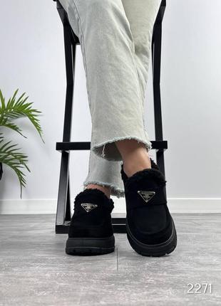 Черные женские зимние лоферы туфли зимние ботинки ботинки женские утепленные лоферы туфли