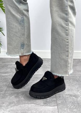 Черные женские зимние лоферы туфли зимние ботинки ботинки женские утепленные лоферы туфли