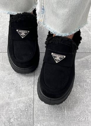 Черные женские зимние лоферы туфли зимние ботинки ботинки женские утепленные лоферы туфли