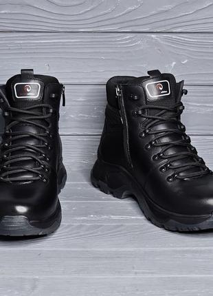 Шкіряні чоловічі чорні зимові черевики шнурок/змійка тм bumer/бумер!!