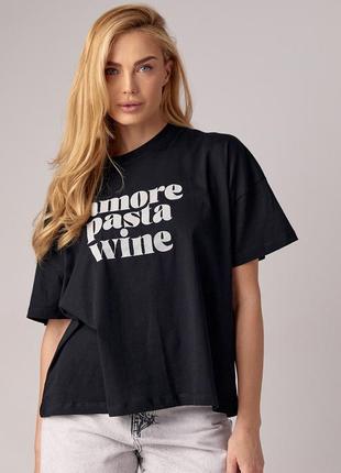 Жіноча футболка oversize з написом amore pasta wine