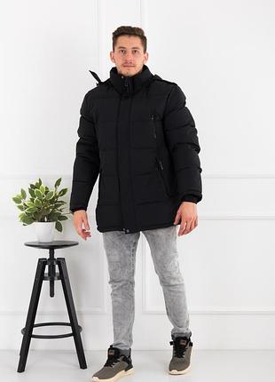 Мужская черная куртка батал с капюшоном