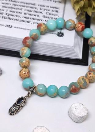 Неповторимый шоушан (shoushan), браслет из натурального камня с подвеской-башмачком святителя спиридона