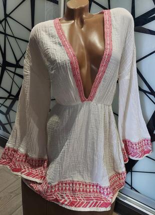 Шикарное муслиновое платье с вишивко молочного цвета 44-46 размер