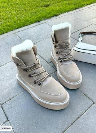 11451👑ботинки зима в натуральной замше и коже утеплены натуральным мехом