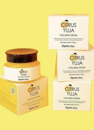 Освіжальний крем для шкіри обличчя, шиї та зони декольте farmstay citrus yuja vitalizing cream (100 мл)