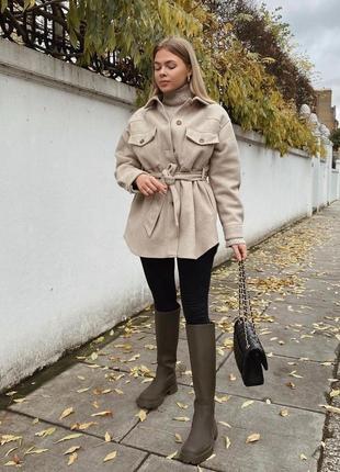 Теплая свободная рубашка/ пальто с поясом zara