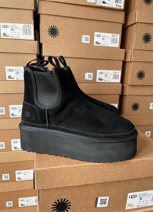 Ugg australia usa classic neumel platform chelsea black уггі ботинки ньюмель платформа чорні замшеві угг