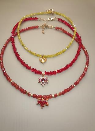 Сердолік намисто з підвіска кленовий листок