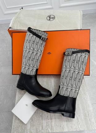 Чоботи в стилі hermes сірі чорні