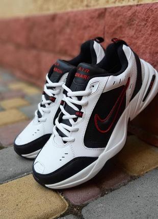 Мужские качественные и стильные кроссовки nike air monarch белые с черной и красной зимой❄️