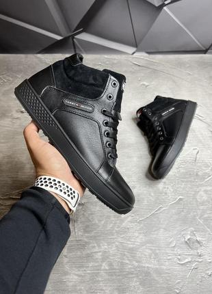 Зимние мужские ботинки tommy hilfiger black (мех) 40-42-43-45