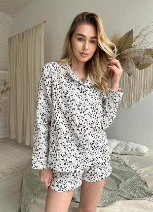 Жіноча піжама сорочка з шортиками з мусліну cosy m3212ps розмір s, m, l