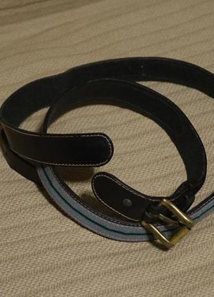 Оригинальный черный брючный кожаный ремень с текстильной вставкой genuine leather италия 95 см.