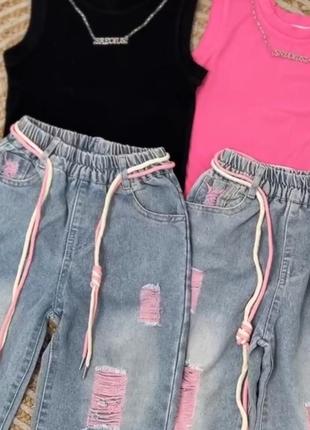 Стильный комплект джинсы на девочку, топ, украшение и ремень в комплекте2 фото