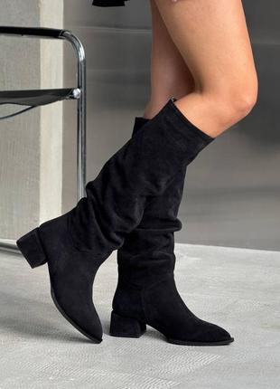 Сапоги женские черные замш3 фото