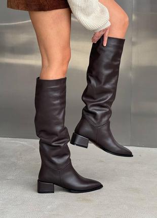 Сапоги кожаные на каблуке еврозима