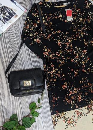 Чёрное шифоновое платье в цветочный принт george #31832 фото