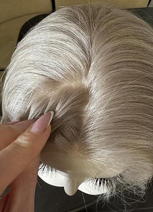 Система замещения волос, парик натуральный на полной сетке с имитацией кожи головы, русый волос