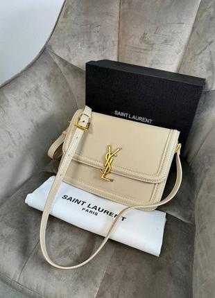 Жіноча брендова шкіряна сумочка yves saint laurent beige premium