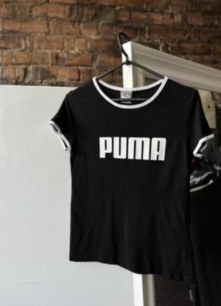 Футболка puma women's black t-shirt center logo женская футболка