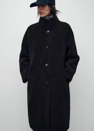 Пальто женское черное искусственная овчина zara new