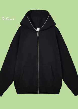 Спортивная кофта худи толстовкана молнии  черная серая двухнитка двойной капюшон