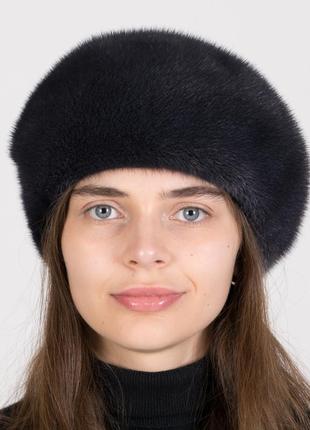 Жіночий класичний хутряний берет з натурального хутра норки