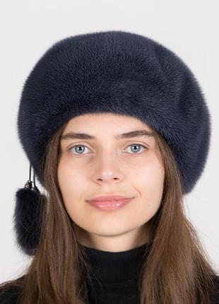 Жіночий класичний хутряний берет з натурального хутра норки