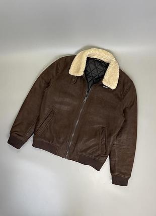 Коричневая дубленка zara пилот, авиатор, зара, оригинал, теплая, шоколадная, зимняя, демисезонная куртка на подкладке