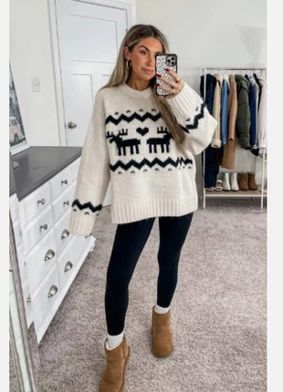 Теплый плотный свитер с оленями h&m