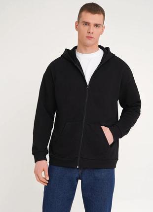 Чорне і лісове зіп худі, базове, однотонне, олімпійка з капюшоном, кофта на змійці, zip hoodie, зип, батнік, теплий, фліс