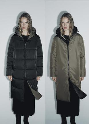 Подовжений двосторонній стьобаний пуховик zara l / xl 46-48