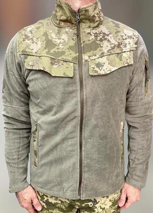 Армейська кофта флісова wolftrap, тепла, розмір xl, олива, камуфляжні вставки на рукава, плечі, кишені