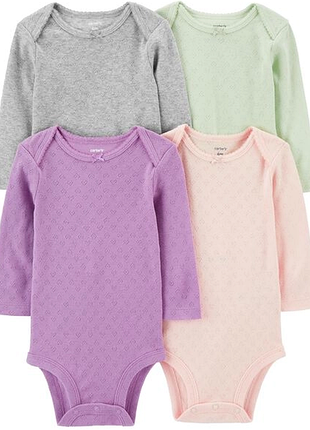 Carters комплект боди из 4 шт с длинным рукавом однотонные бодики