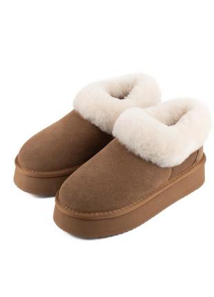 Угги замша коричневые и черные на платформе