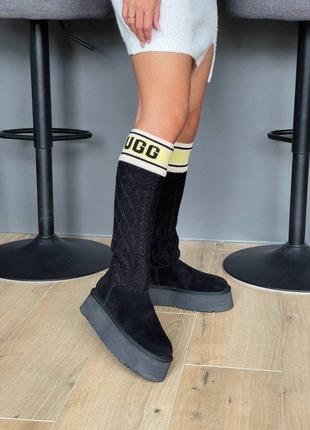 Ugg australia usa sweater letter boots black platform уггі платформа чорні замшеві
