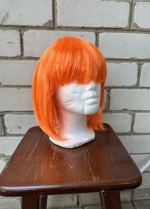 Парик рыжий оранжевый каре с чубчиком