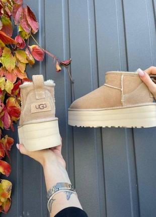 Ugg australia Ausa ultra mini platform sand угги ультра мини платформа 5 см песочные