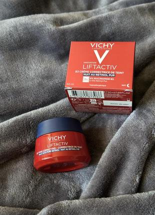Ночной антивозрастной крем для коррекции пигментных пятен с ретинолом vichy liftactiv b3