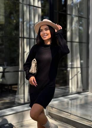 В'язанна сукня з ангори міні під горло вільна плаття сіра чорна рубчик тепла трендова стильна