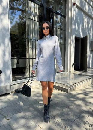 В'язанна сукня з ангори міні під горло вільна плаття сіра чорна рубчик тепла трендова стильна